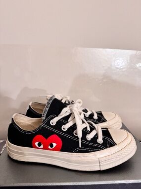 Comme des Garcons Black Canvas Sneakers with Red Heart